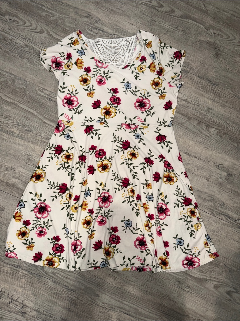White Floral V-Neck Skater Dress with Crochet Back